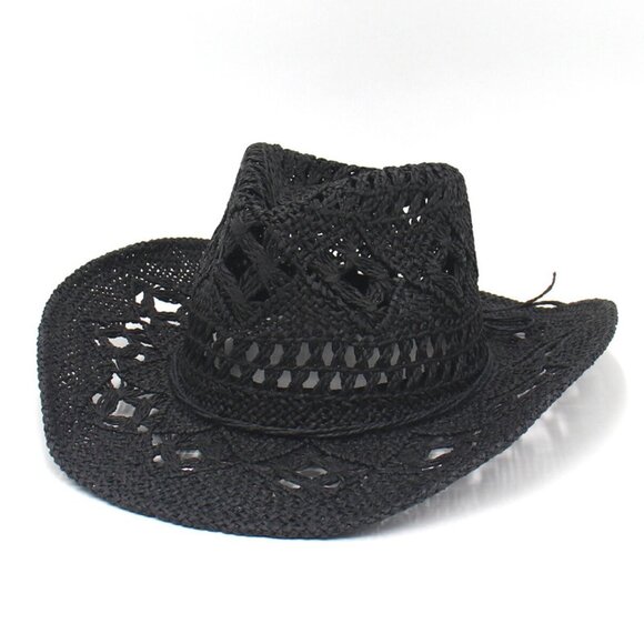 Black Western Cowboy Cowgirl Straw Hat Sun Summer Beach Party Rodeo, Womens Mens main image 3